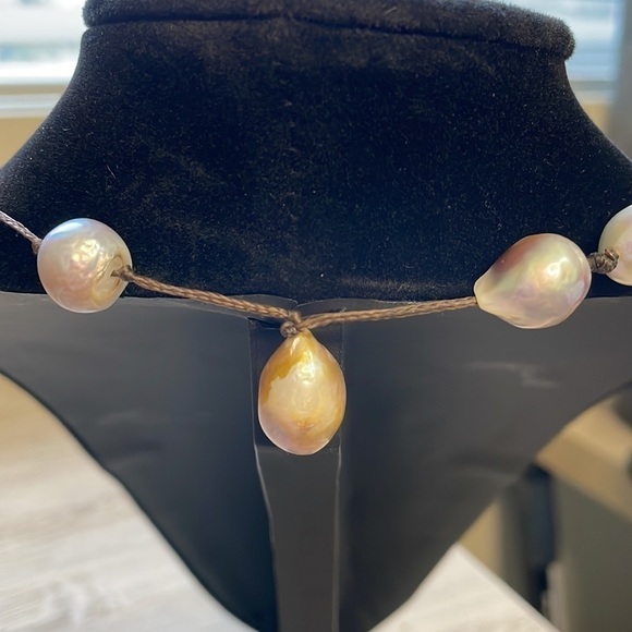 Leather & Man Made Pearl Necklace - Picture 6 of 6